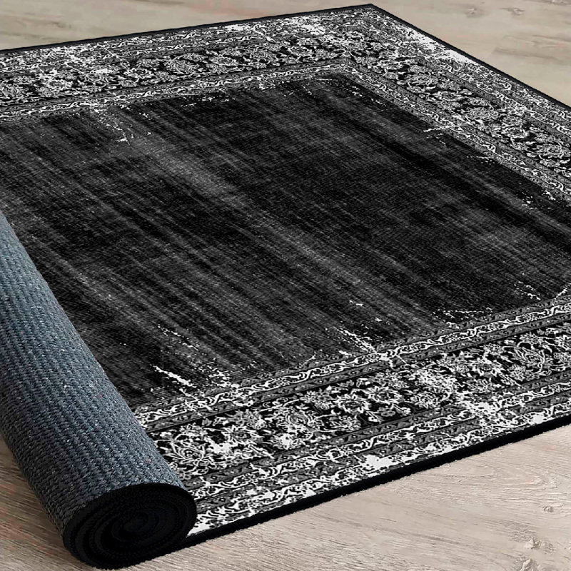 Elegant 100% Cotton Carpet, 31.5 x 118.1 inches | Antibacterial, Non-Slip PVC Underside, Thick 0.3 in Pile | Machine Washable, Modern White, Grey & Black Design | Perfect for Living Room, Bedroom & Office Decor