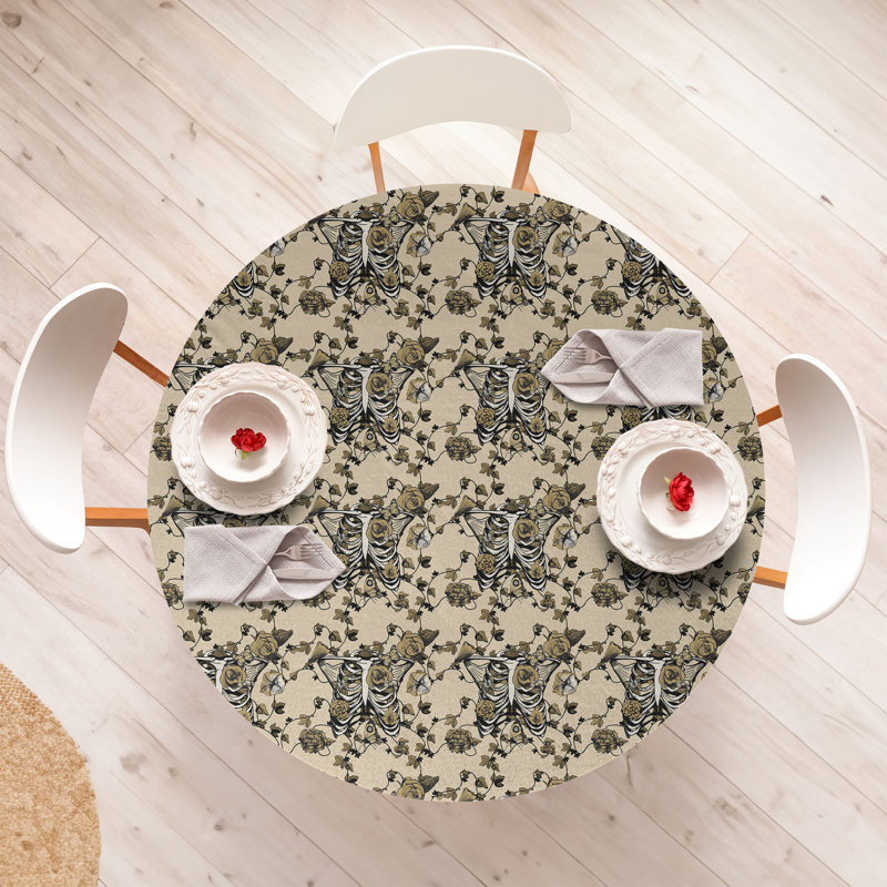 Wrought Studio™ Gothic Fitted Round Tablecloth Diameter Pale Mustard Dark Tan, 47.24" Round