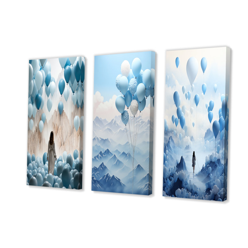 Sky Is The Limit Woman Motivation I - Ensemble de 3 décorations murales Motivation, Toile tendue, H 28 po x l 36 po