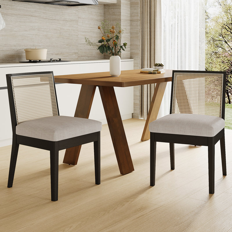 Arnkell Modern Solid Wood Dining Chair with Rattan Back