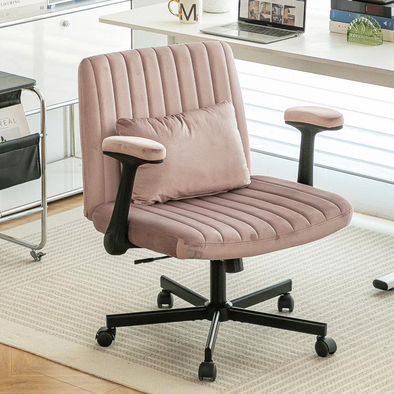 Fauteuil de bureau rose avec accoudoirs croisés, avec roulettes et rotation à 360° - Idéal pour la lecture à domicile | Inclinaison ajustable pour un espace de travail confortable et un mécanisme relaxant de 108° à 130°
