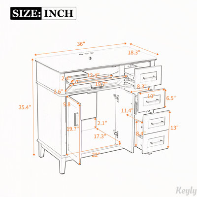Meuble-lavabo de 91 cm avec lavabo en céramique