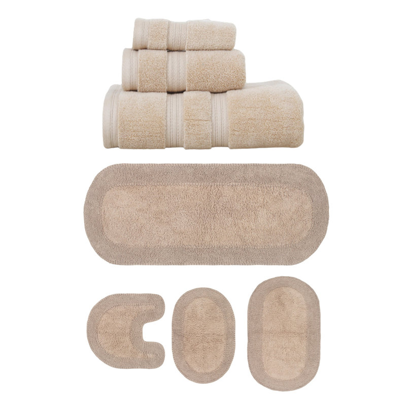 Brunk Collection 100% Soft Cotton 3 Pc Towel Set & 4 Pc Bath Rug Set, (Set of 7), Linen