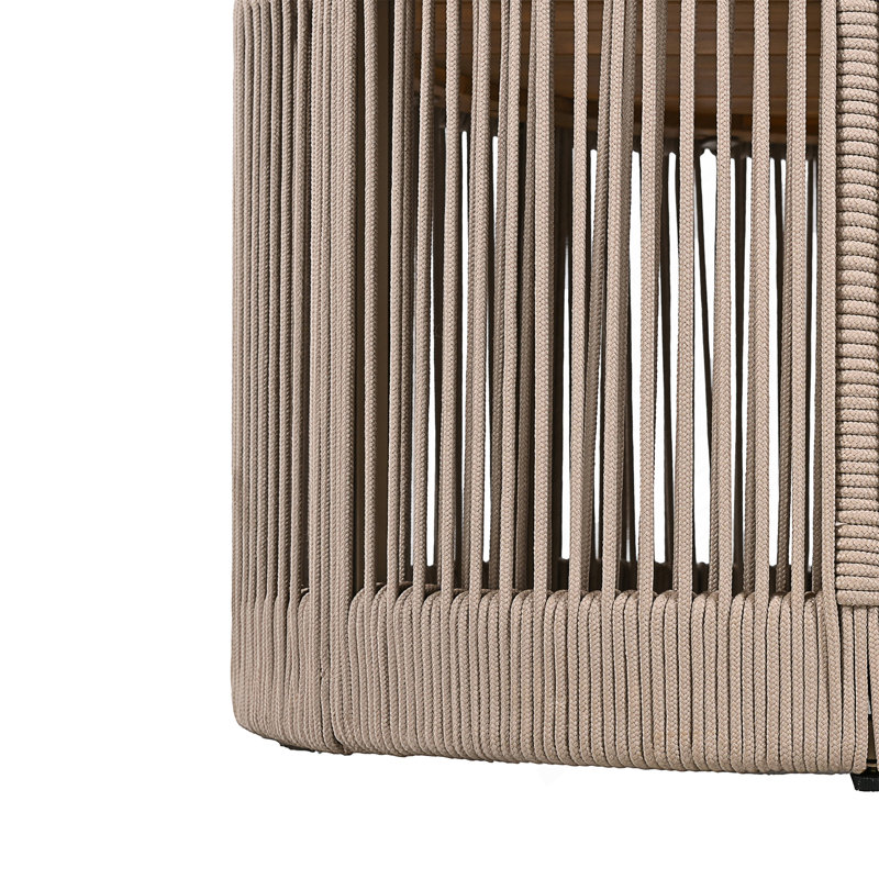Ensemble de table basse et de table d'appoint rustique avec corde tissée pour les salons modernes, combinant des éléments naturels et des cadres en fer robuste.