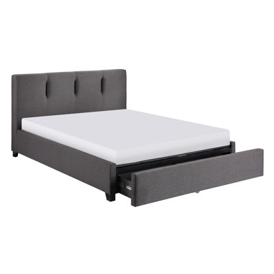 Lit plateforme de rangement rembourré en bois massif, gris graphite, California King