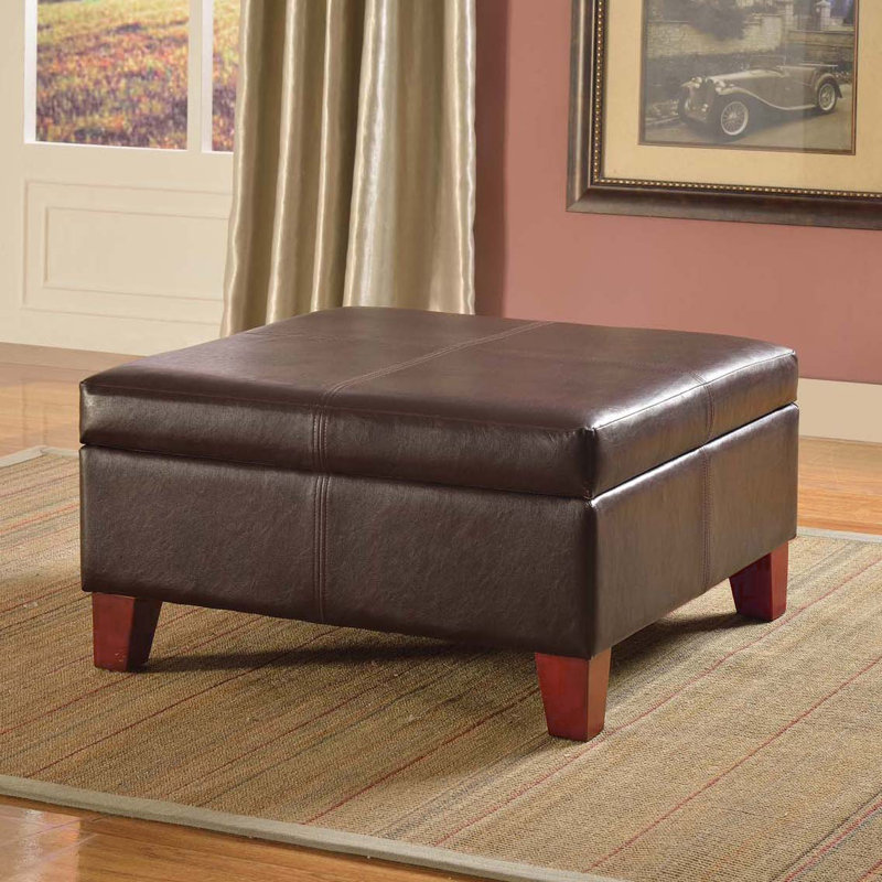 Gallup 28" Wide Leather Square Storage Ottoman Bench, Dark Brown