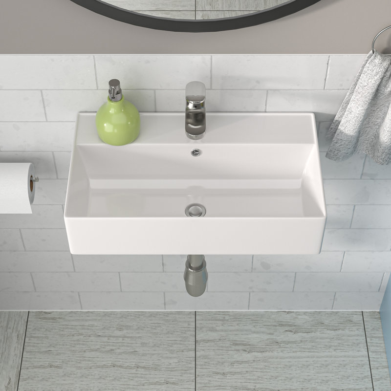 Lavabo de salle de bain mural rectangulaire en céramique blanche avec trop-plein 21 "L x 12" l 21 "