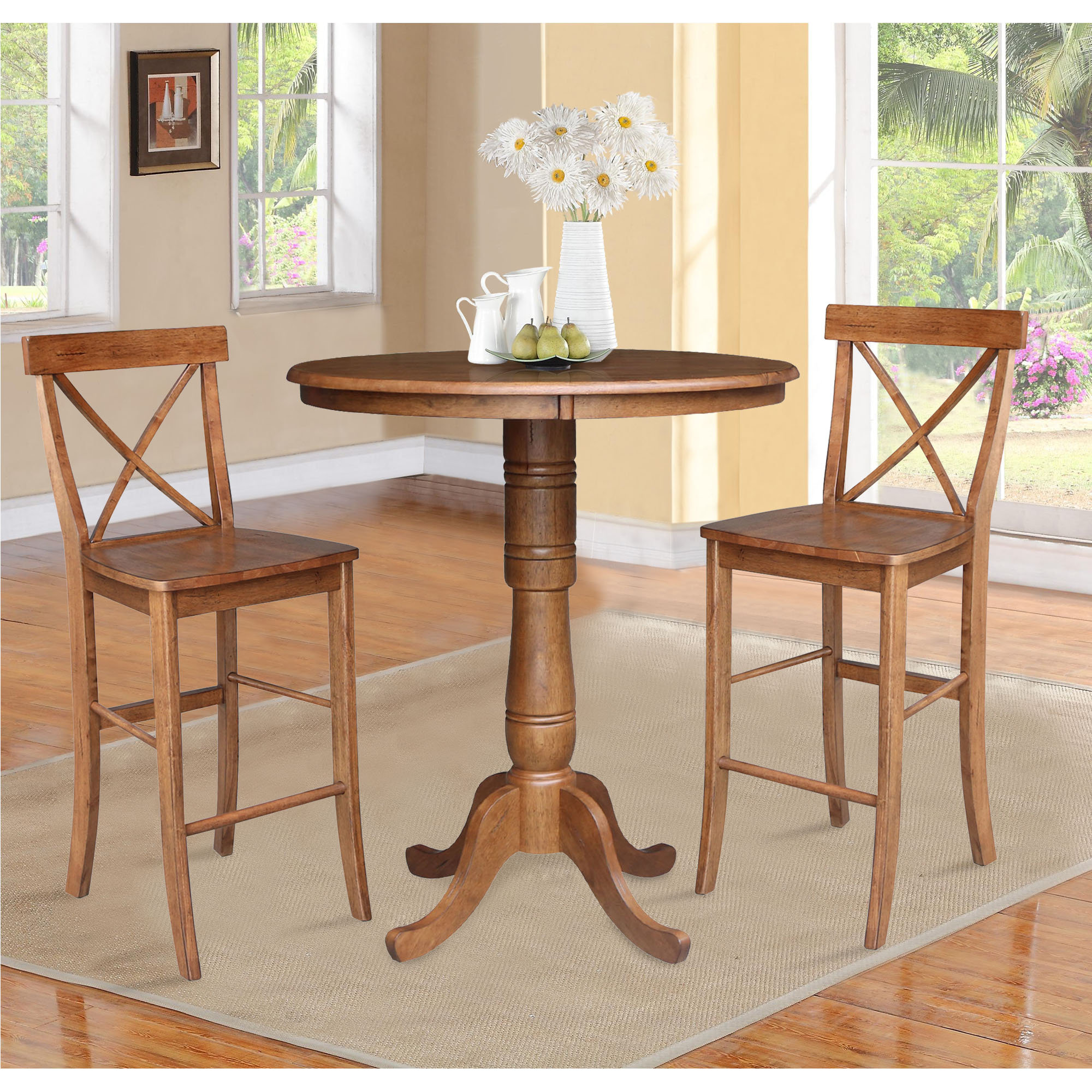 August Grove Analyz 2 - Person Bar Height Table Solid Wood Dining Set ...