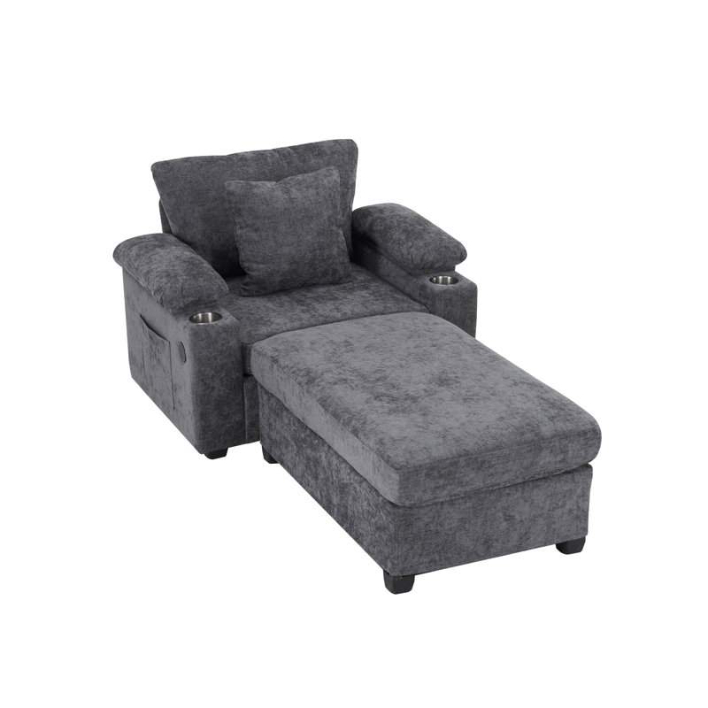 Upholstered Chaise Lounge, Gray Chenille