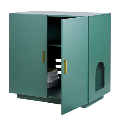 Hidden Litter Box Enclosure Wooden Cat Washroom Cabinet Decorative Pet House Furniture With Ventilated Holes And Double Doors Indoor End Side Table Fits Most Litter Boxes | Gift Idea