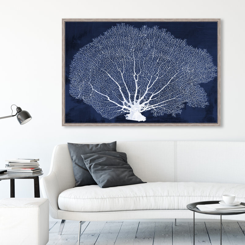 «Nautical and Coastal Coral Fan», impression d'art graphique sur papier, H 42 po x l 62 po x P 0,5 po, Cadre noir plat