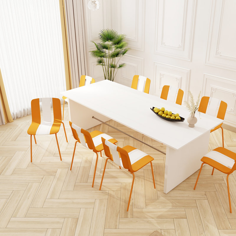 4 - Pack Chairs, Indoor/outdoor, Colorful Stripes, Pp Plastic Seat, Metal Legs, Ergonomic, Fashionable Color Scheme, Long Lasting, Low Maintenance Modern Block Chairs With Support And Seat In Beige,