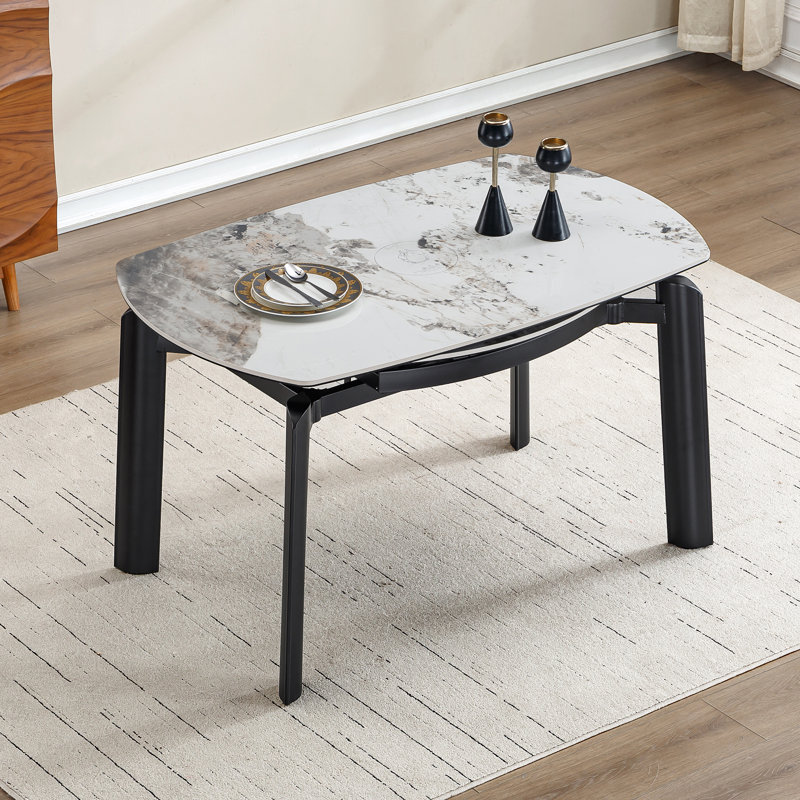51.18" Multifunctional Extendable Dining Table with Built-In Induction Cooktop and Marble-Pattern Top