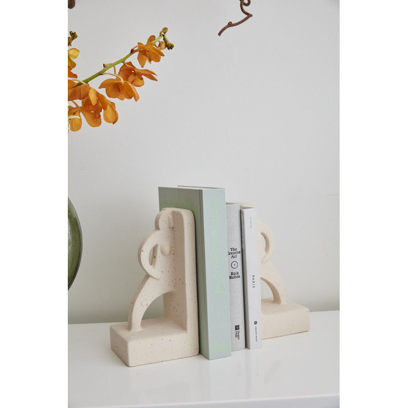 Off-White Ceramic Sculptural Bookend Set