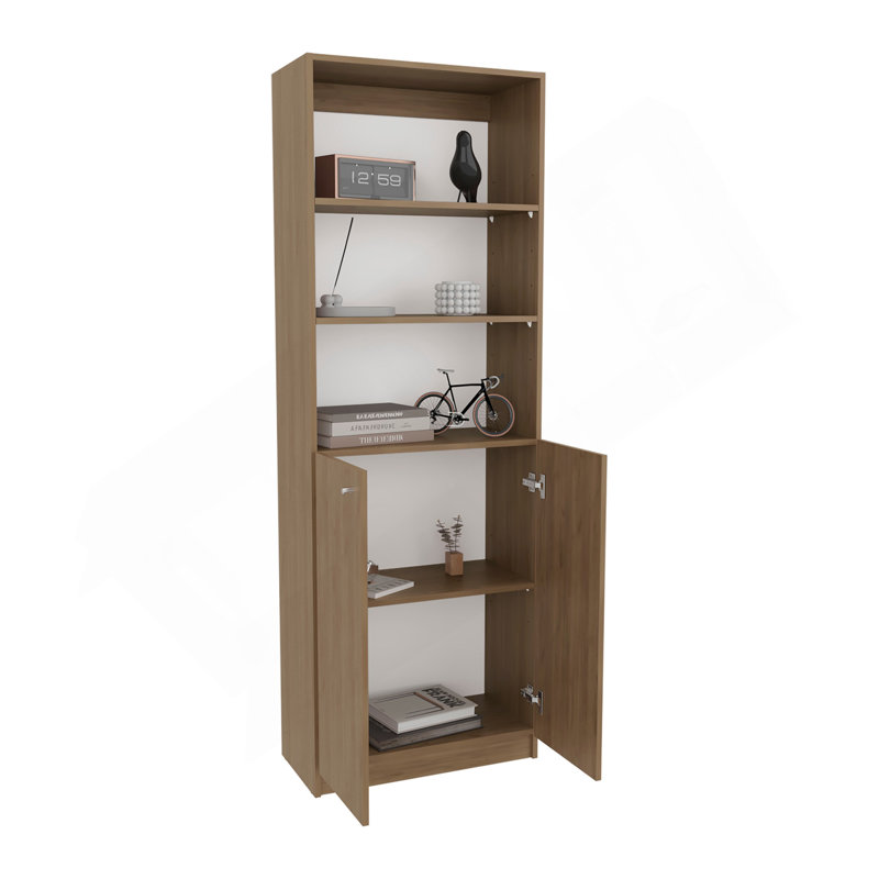 Home 2-Door Bookcase, Modern Storage Unit With Dual Doors And Multi-Tier Shelves Beige, Beige