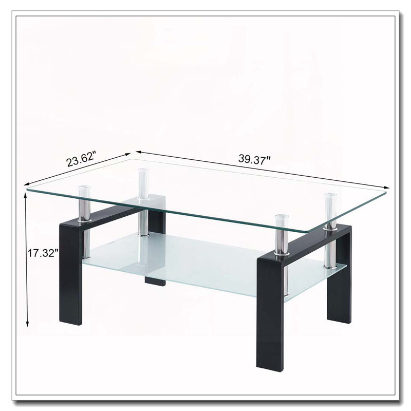 Table basse 2 couches en verre trempé transparent, Clair