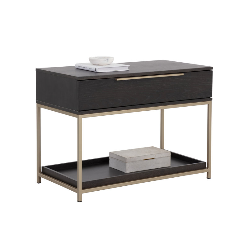 Mitrea 1 - Drawer Nightstand, Charcoal Gray/Gold