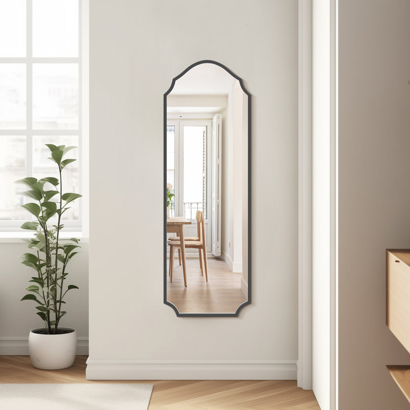 16"x47" Arched Iron Wall Mirror - Metal Door Mirror with Tempered Glass, Black