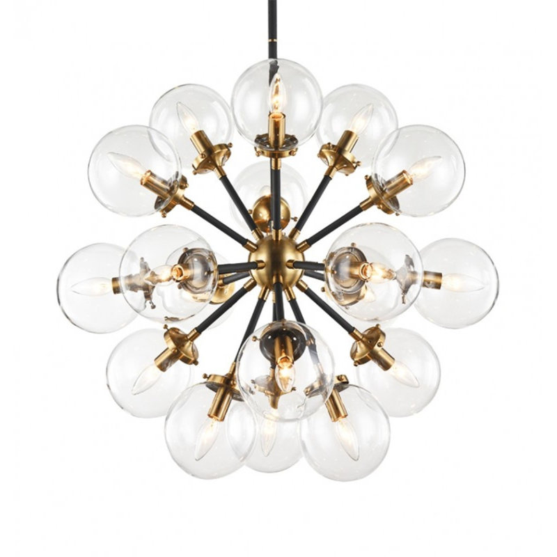 Lustre de style spoutnik Soleil, Laiton poli, Givré, 19" Diameter x 20" Height