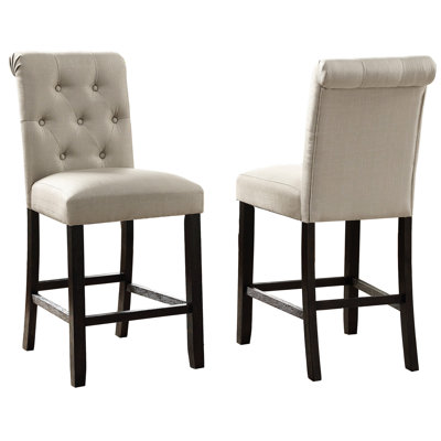 2Pcs Counter Height Stools, Tan Seats And Backs, Wooden Legs Chairs, Stylish Seating, Stable