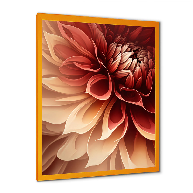 Fleur de dahlia orange IV - reproduction sur toile, L 24 po x H 32 po, Impression dorée sur toile encadrée
