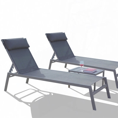 Olida Outdoor Metal Chaise Lounge with Table (3 -Pieces) by Latitude Run