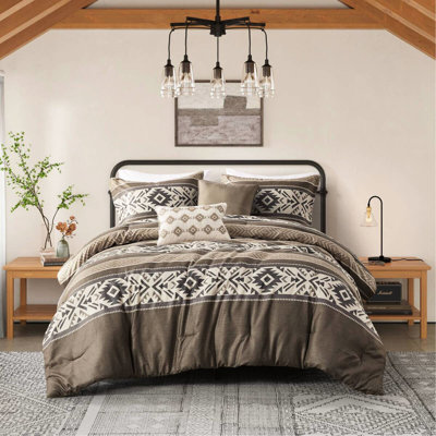Édredon pour lit double / grand avec coussins rayés à chevrons 5 pièces. Matériau, oreillers lavables à la machine et à taches, en microfibre,