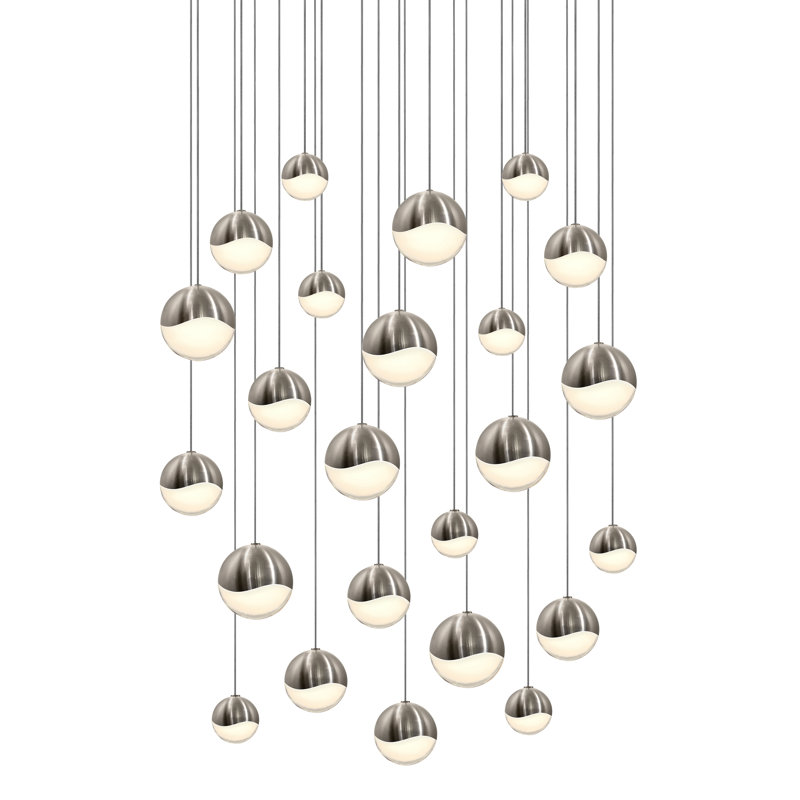 Grapes 24 - Light LED Pendant, 3.75" H x 27" W x 27" D, Satin Nickel, White
