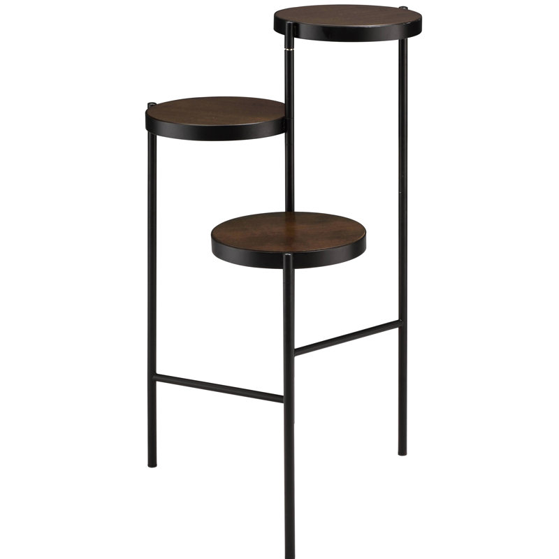 Support à plante pliable noir et noyer - 3, métal, peu encombrant pour les cinémas et 3 cadres en métal, cuisines