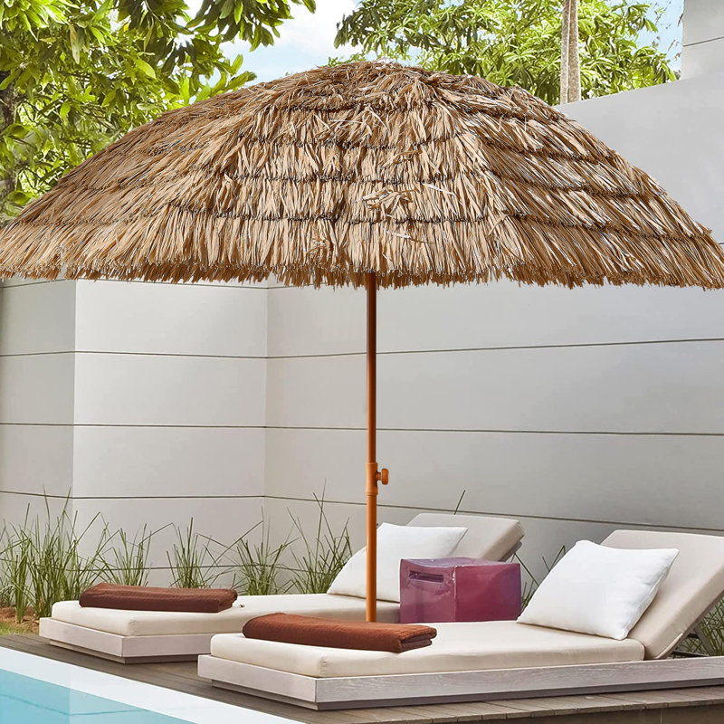 Parasol de paille hawaïen de 8 pi avec ouverture rapide, idéal pour la cour arrière et le cadre en acier robuste de chaume de plage, utilisation rétractable manuelle à l'extérieur