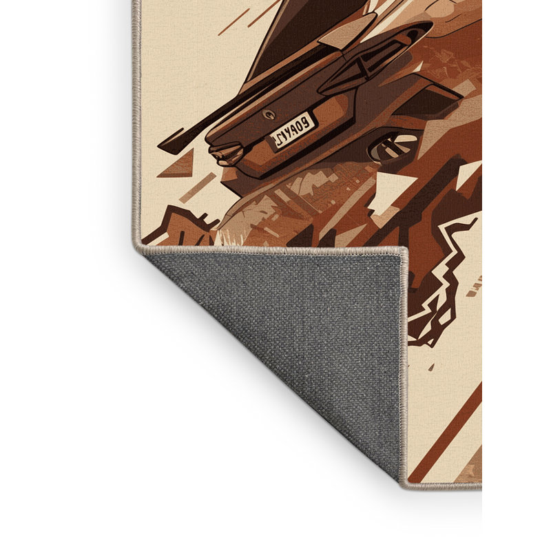 Tapis géométrique beige moelleux et moelleux à motif de voiture à la dérive, 6 X 9