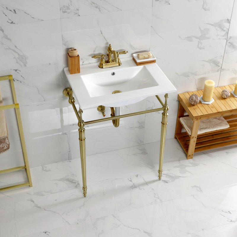 Lavabo de salle de bain console Edwardian, Laiton brossé, Centres de 4 po