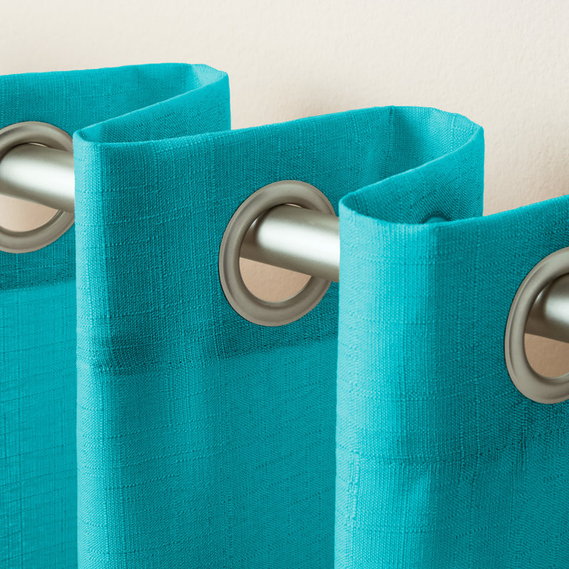 Loha GT Aaliyah Solid Color Semi-Sheer Grommet Curtain Panels, Blue Teal, 54" W x 96" L