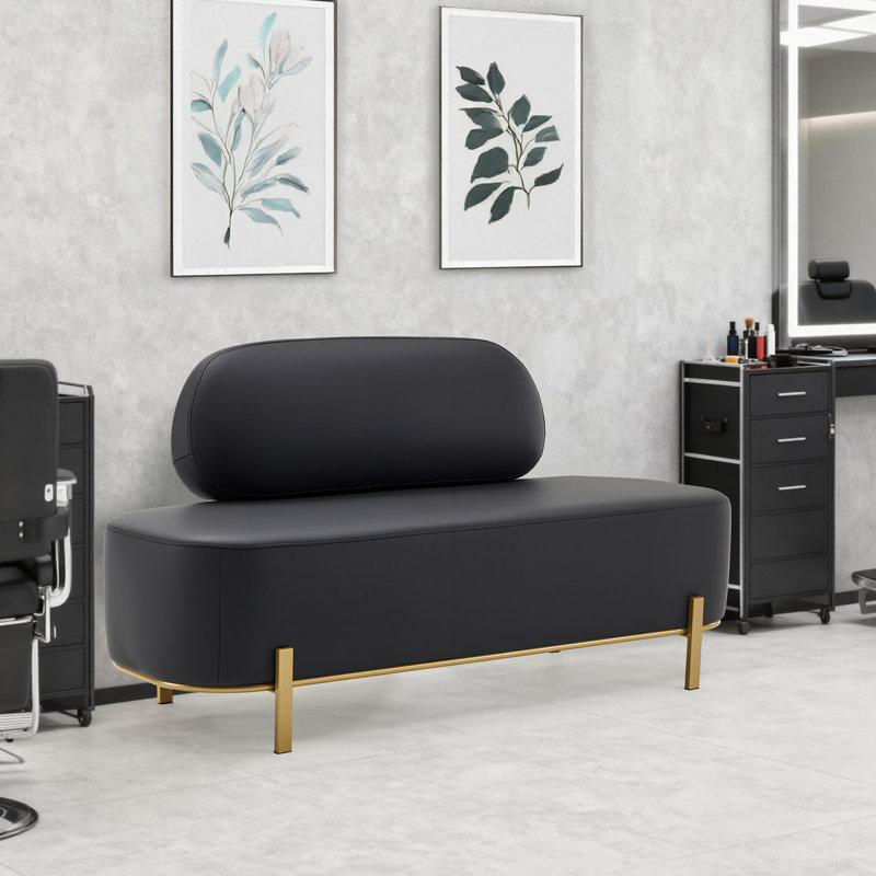 Banc de réception noir en similicuir rembourré de salle d'attente avec dossier 55,1 po, Doré, Noir