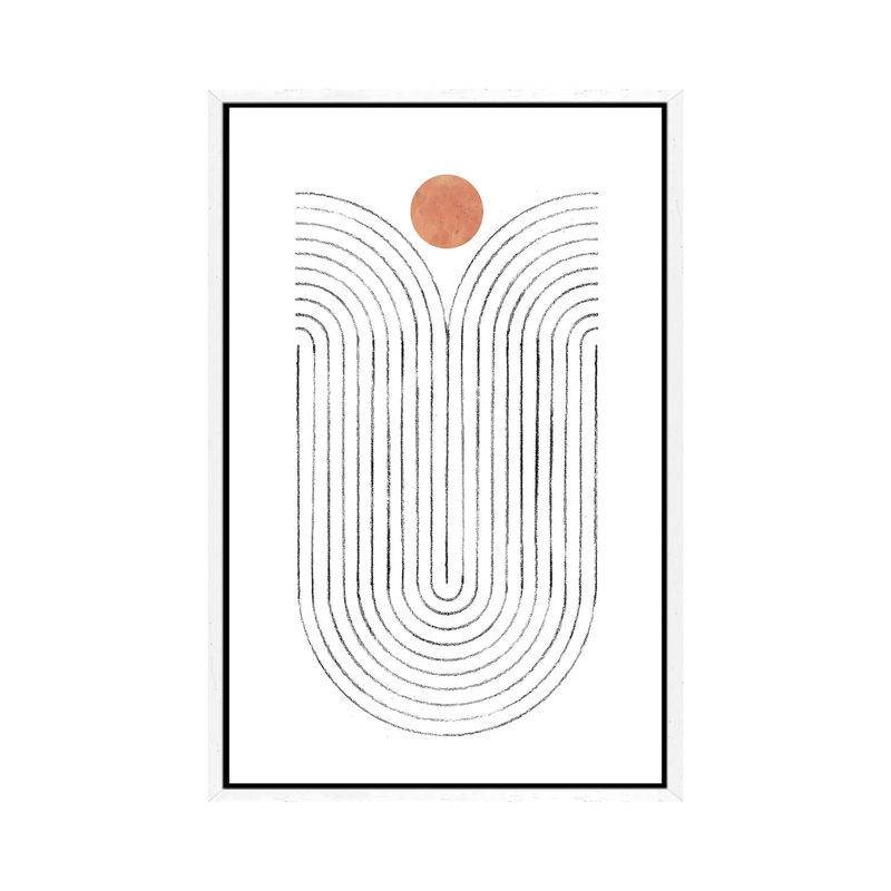 Abstract Curved Lines And Terracotta Sun - Print on Canvas, White Framed, 66.04cm H x 45.72cm W x 3.81cm D