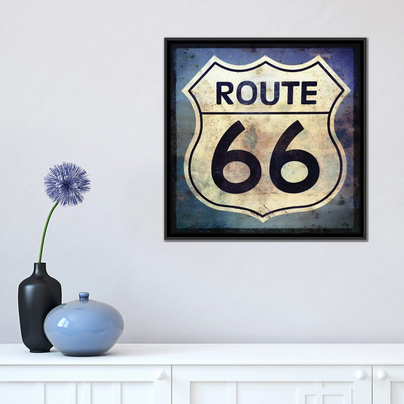 «Route 66 Sign», impression sur toile, H 18 po x l 18 po x P 1,5 po, Toile encadrée noire, Pas de tapis