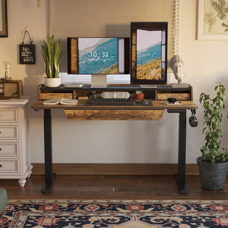 Bureau debout à hauteur ajustable Brely, L 47,24 po x P 25,59 po, Brun rustique / noir