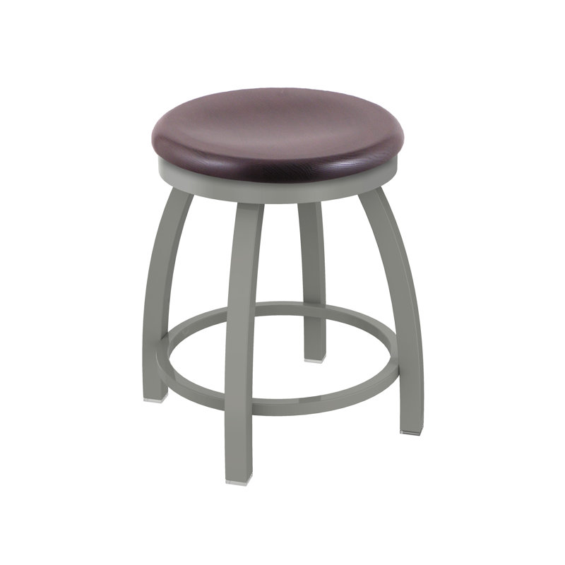 802 Misha Swivel Vanity Stool with Wood Seat, Anodized Nickel, Dark Cherry Oak