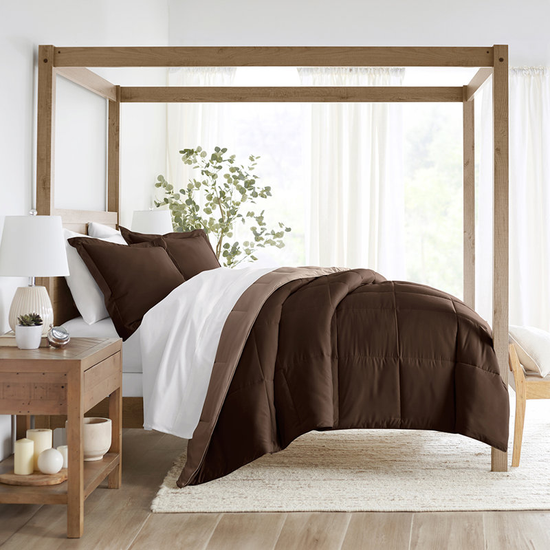Twin Taupe Reversible Down-Alternative Microfiber Comforter Set