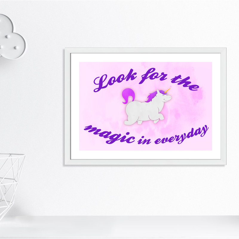 Décoration murale licorne magique pour enfants, H 24,5 po x l 34,5 po x P 0,63 po, Cadre blanc