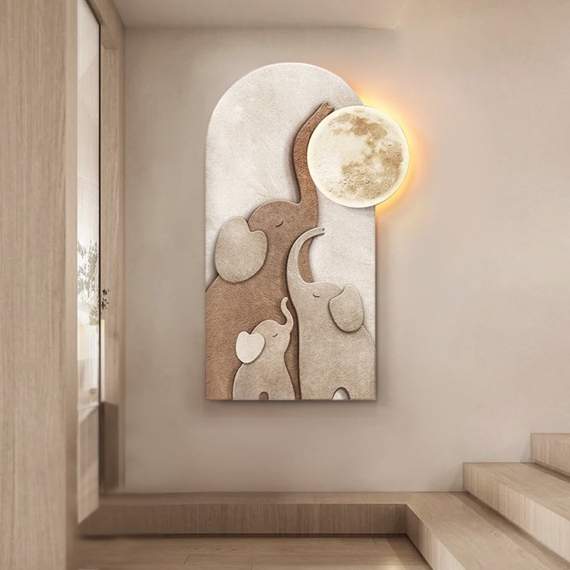 31.5" Arched LED 3D Acrylic Elephant Moon Wall Sculpture Art Decor Living Room Bedroom
