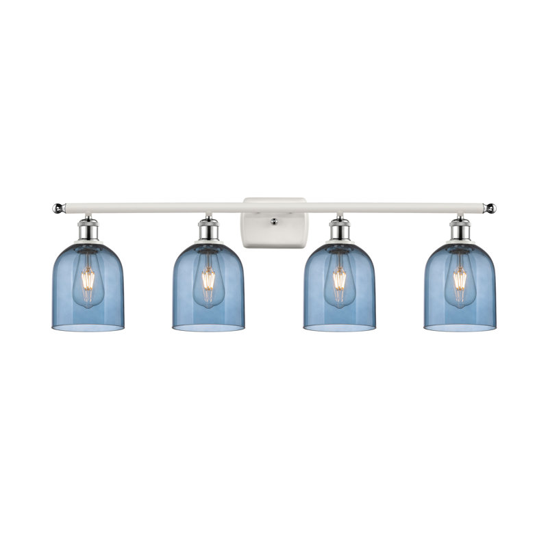 Éclairage pour meuble-lavabo à 4 lumières à intensité variable Anacaren, Bleu princesse, Blanc / chrome poli