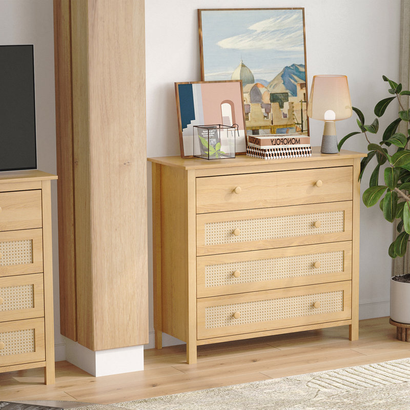 Sideboard Buffet Cabinet With 4-Drawers, Modern Wooden Console Cabinet, Natural