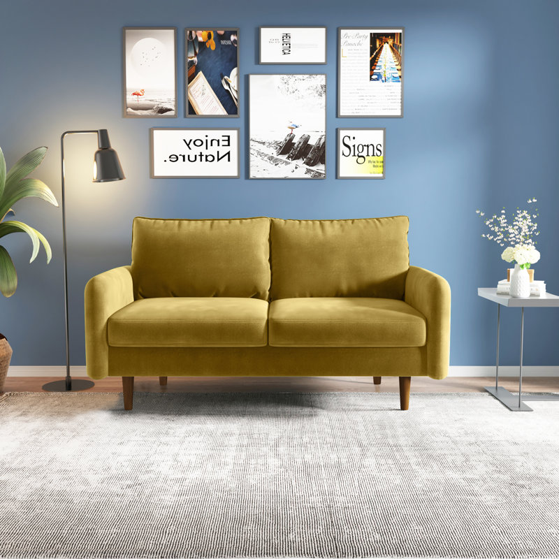 Anacapa 58" Velvet Round Arm Sofa Loveseat, Golden Rod Velvet