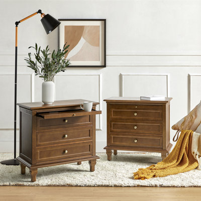 Victoria Traditional 28.37''W 3-Drawer End Table with Charging Station and Pull-out Shelf