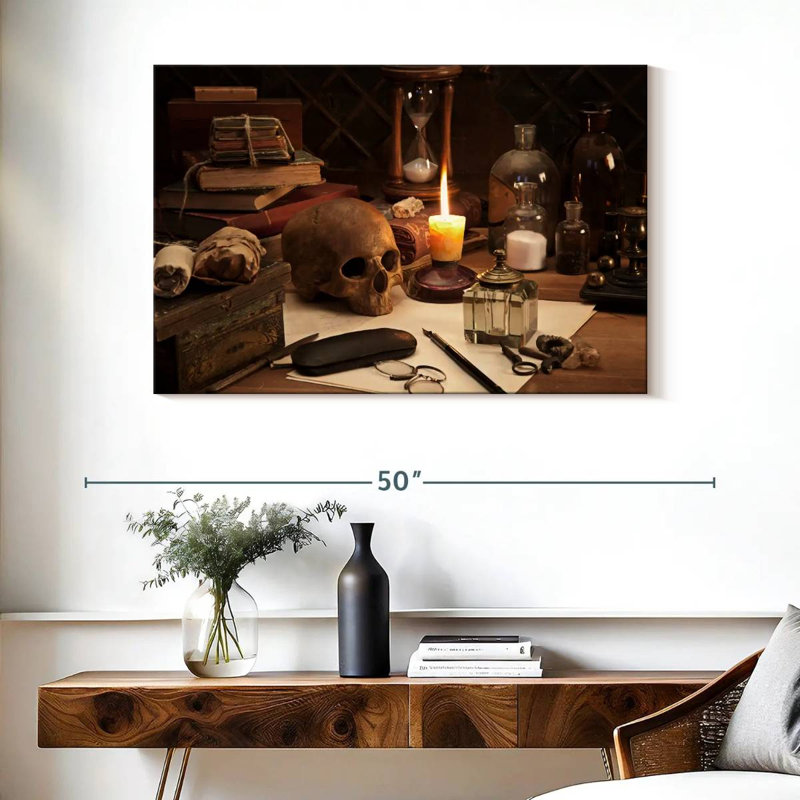 Nature morte au crâne Hitzel, H 26 po x l 39 po