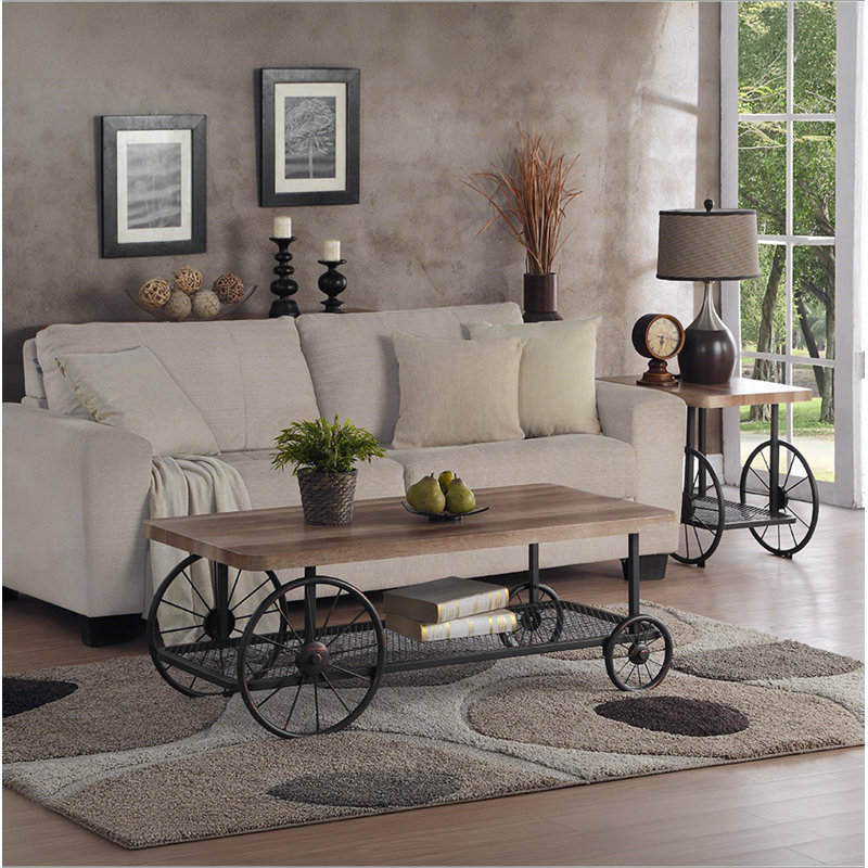 Table basse avec tablette en chêne et gris antique