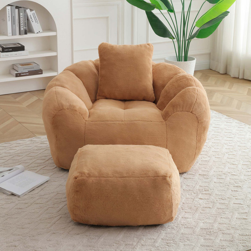 Fauteuil à billes surdimensionné en fausse fourrure avec repose-pieds et support ergonomique