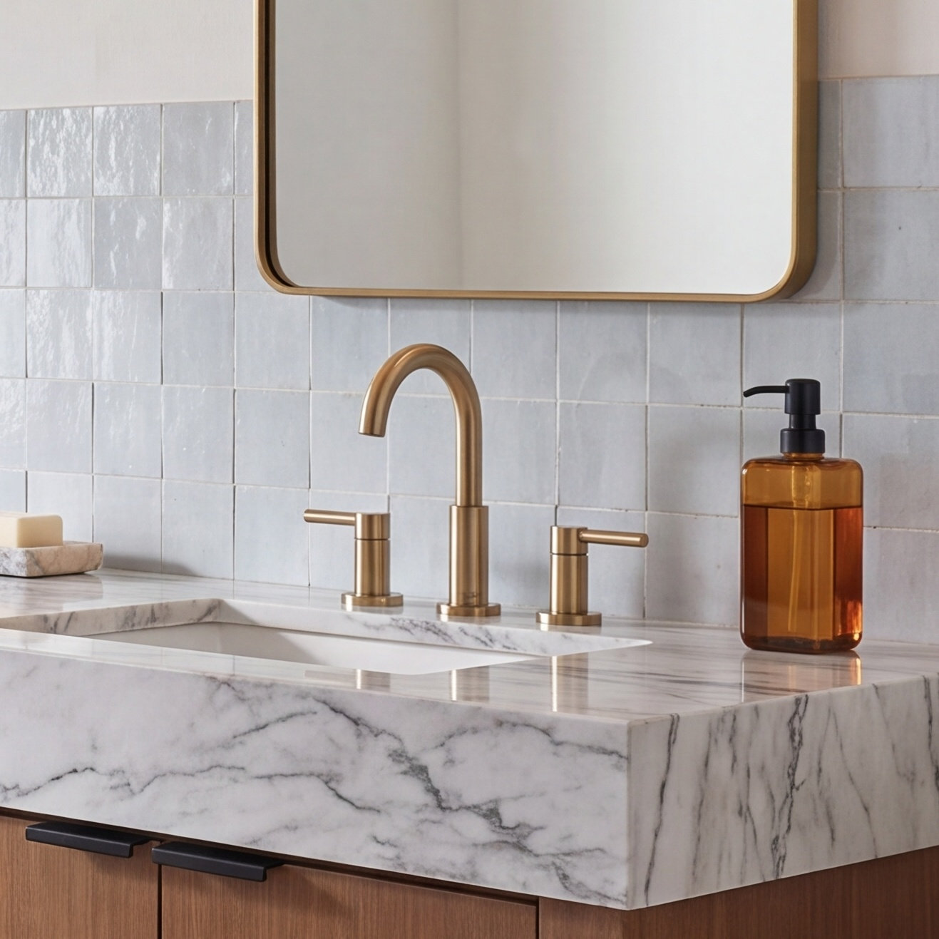 Nicoli Widespread Bathroom Faucet with Drain, Champagne Bronze
