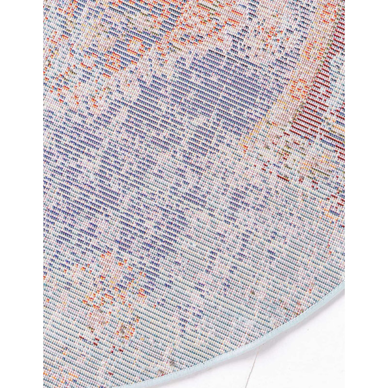 Tapis abstrait turquoise tissé à la machine Dimonetta, Rond 4 pi 1 po